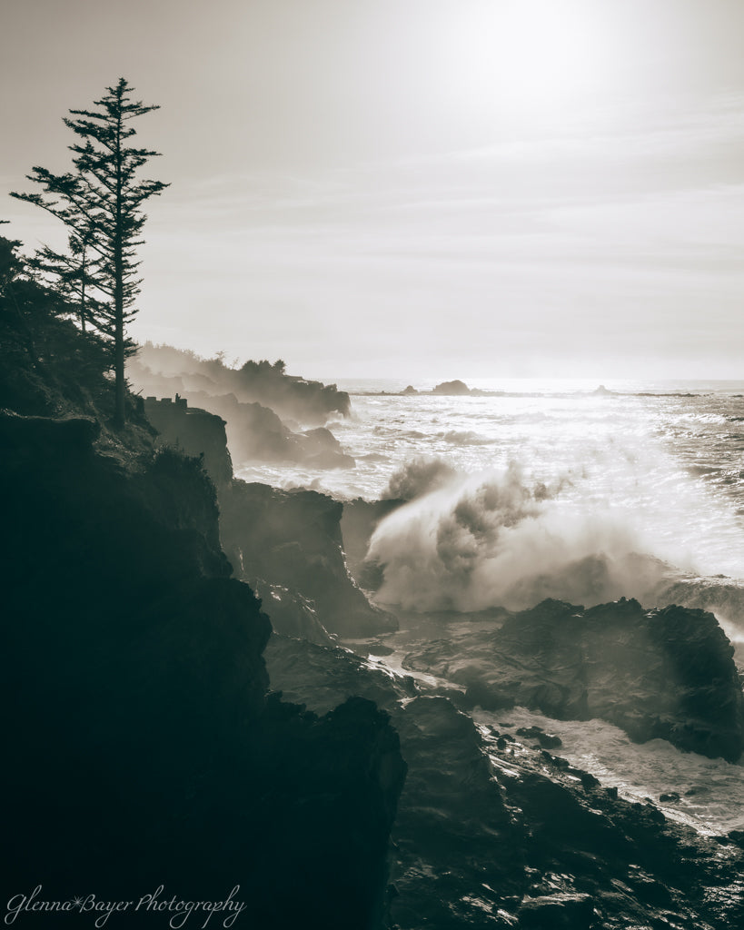 ocean waves crashing into rocky coastline