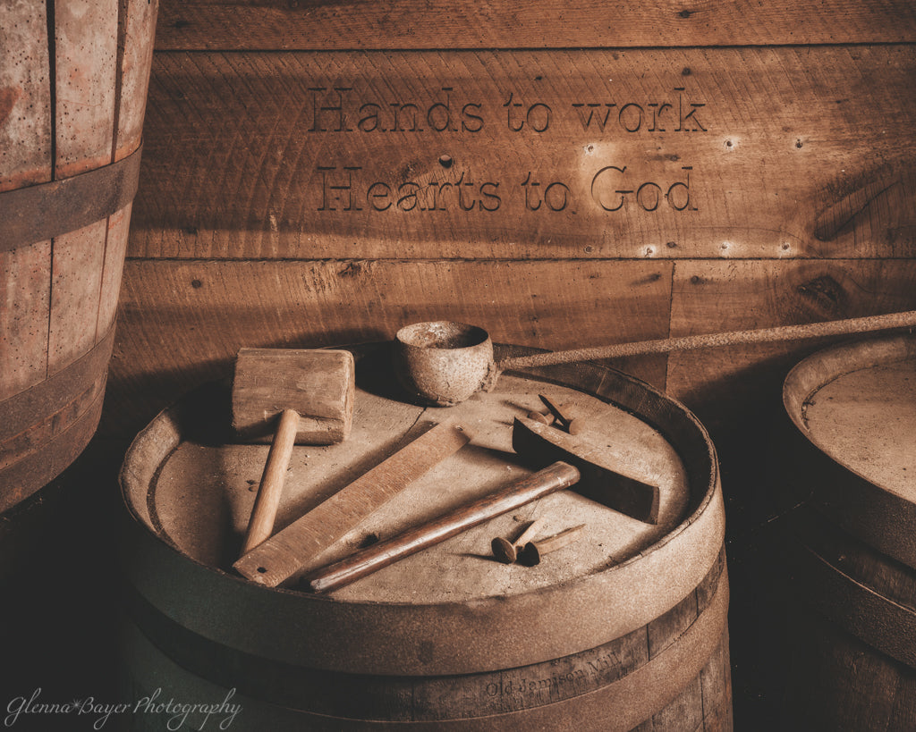 Tools on barrel in Old Jamison Mill