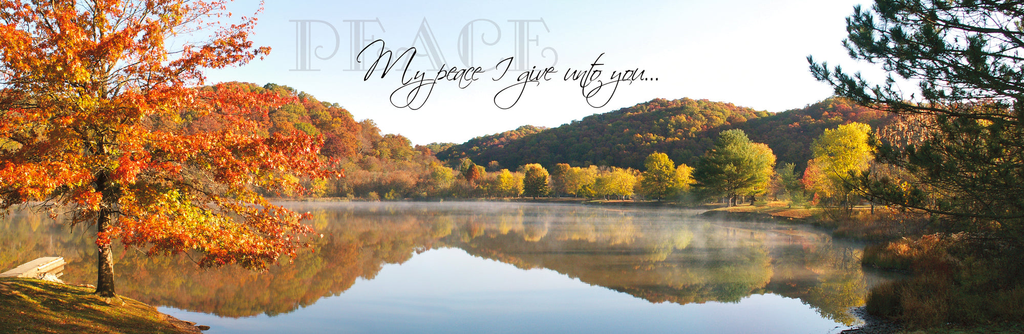 Fall Landscape and Lake at Beech Fork State Park with scripture verse.