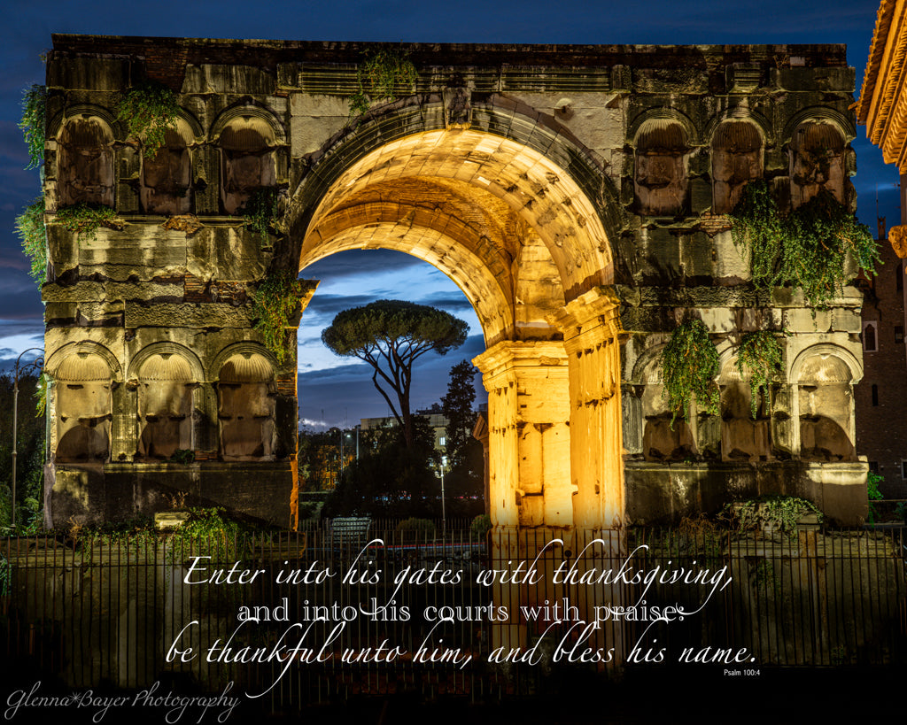 Constantine's gate in Rome lit up at night