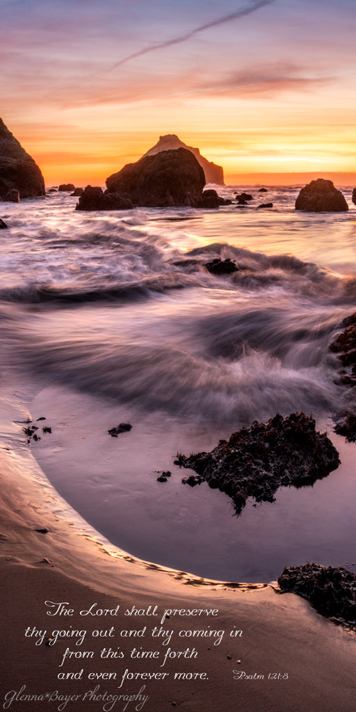 ocean waves flowing onto beach on oregon coast at sunset