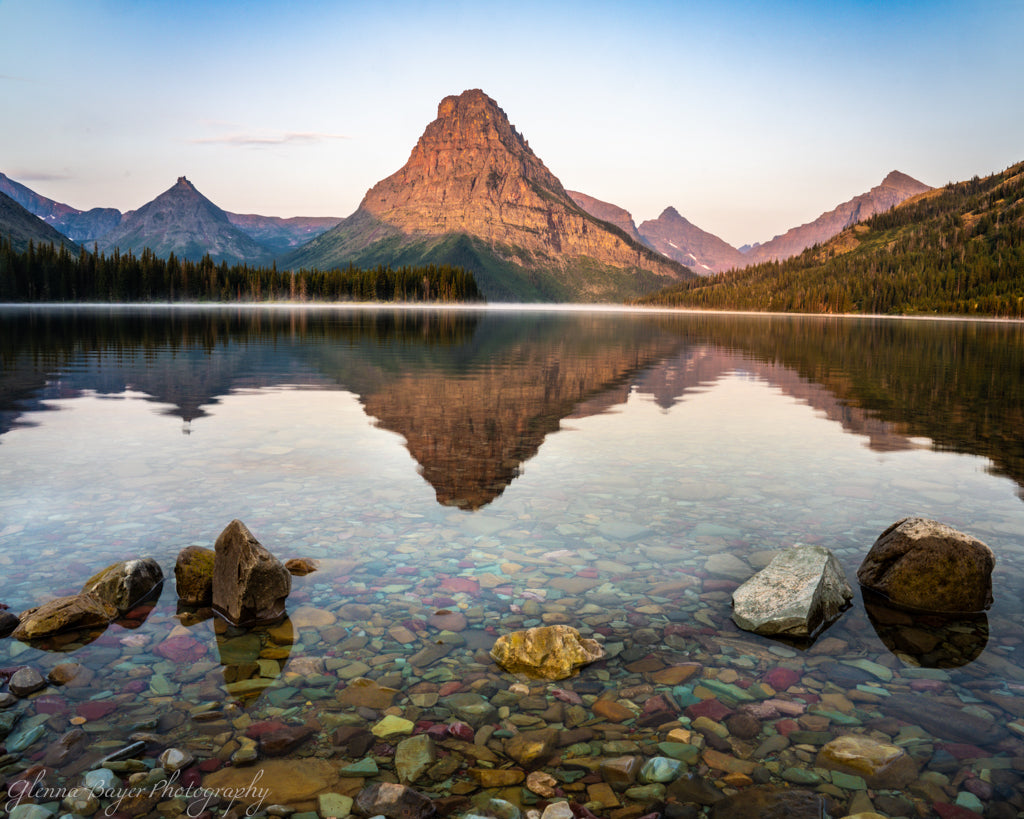 lake reflection of Two Medicine Lake Sunrise, Glacier