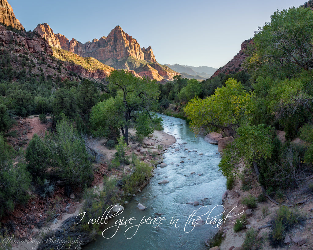 river and mountains at zion watchman