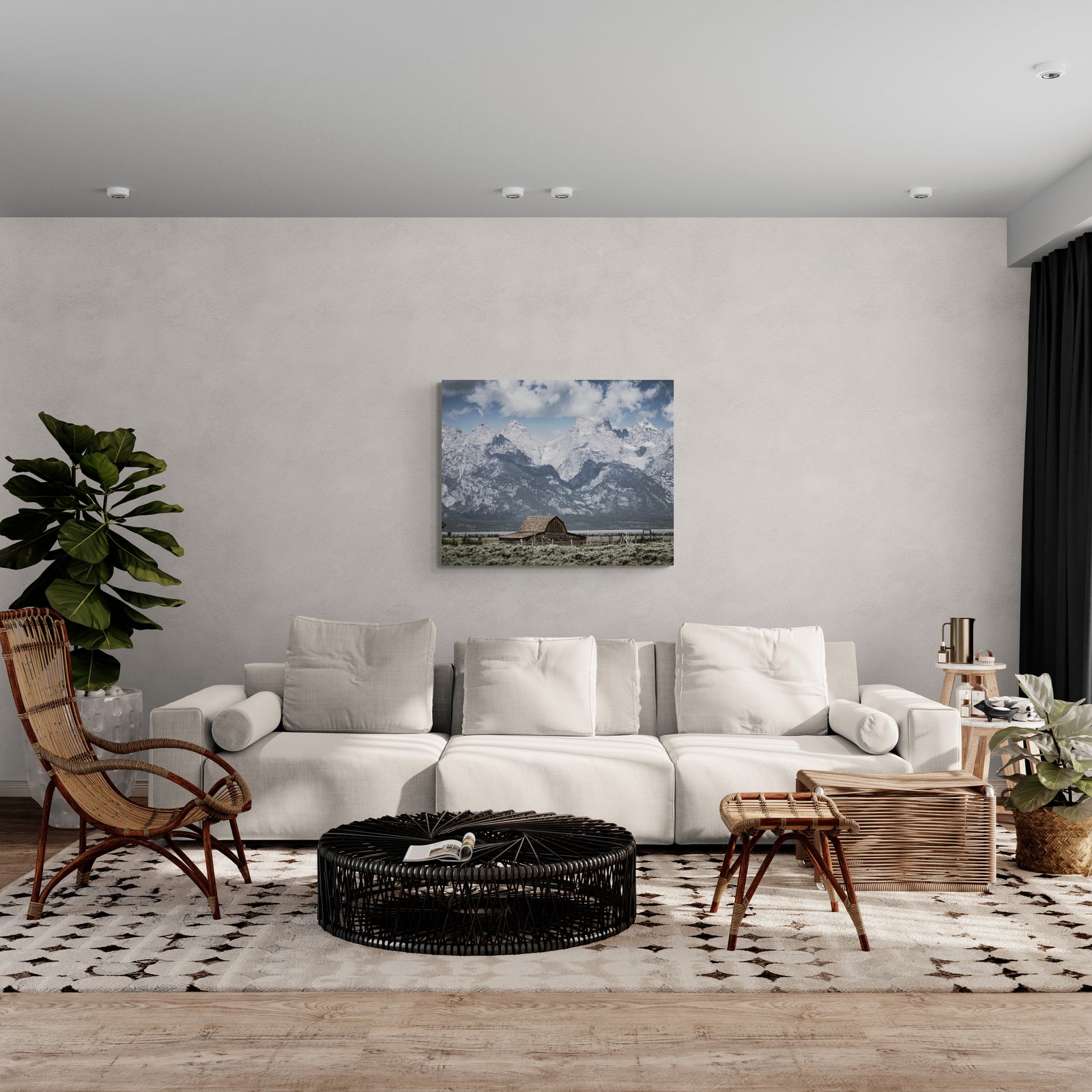  print displayed on wall in living room