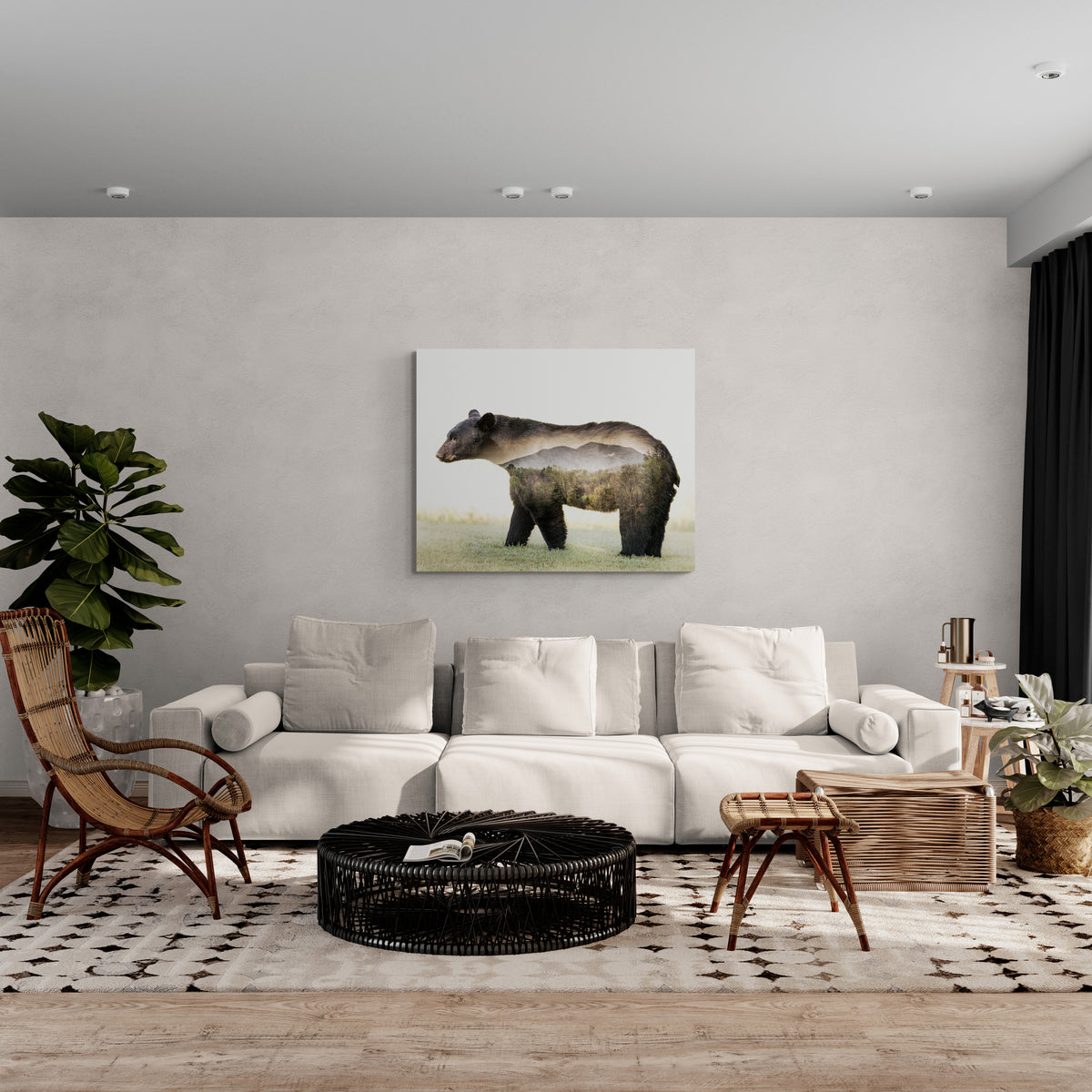  print displayed on wall in living room