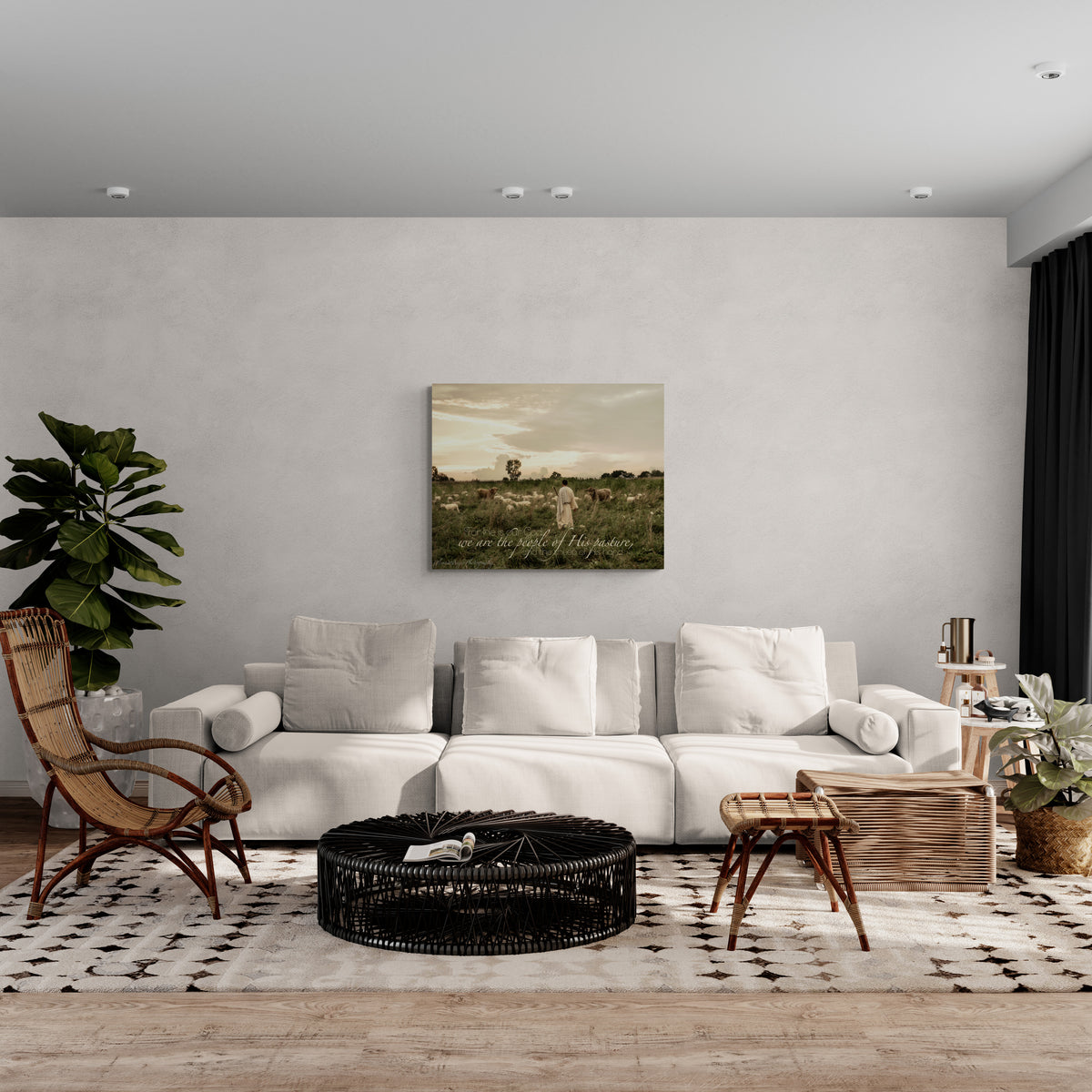  print displayed on wall in living room