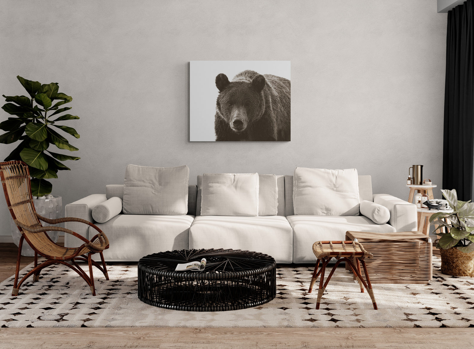  print displayed on wall in living room