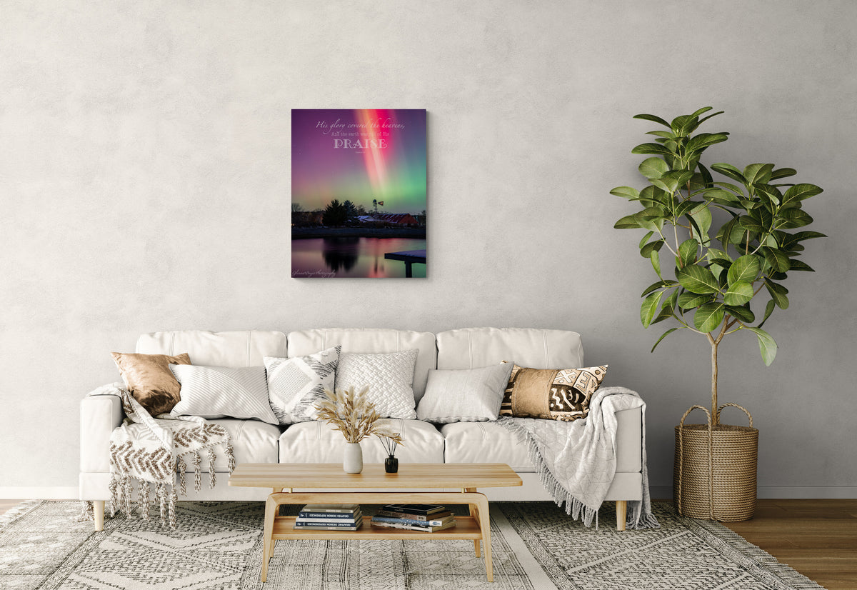  print displayed on wall in living room