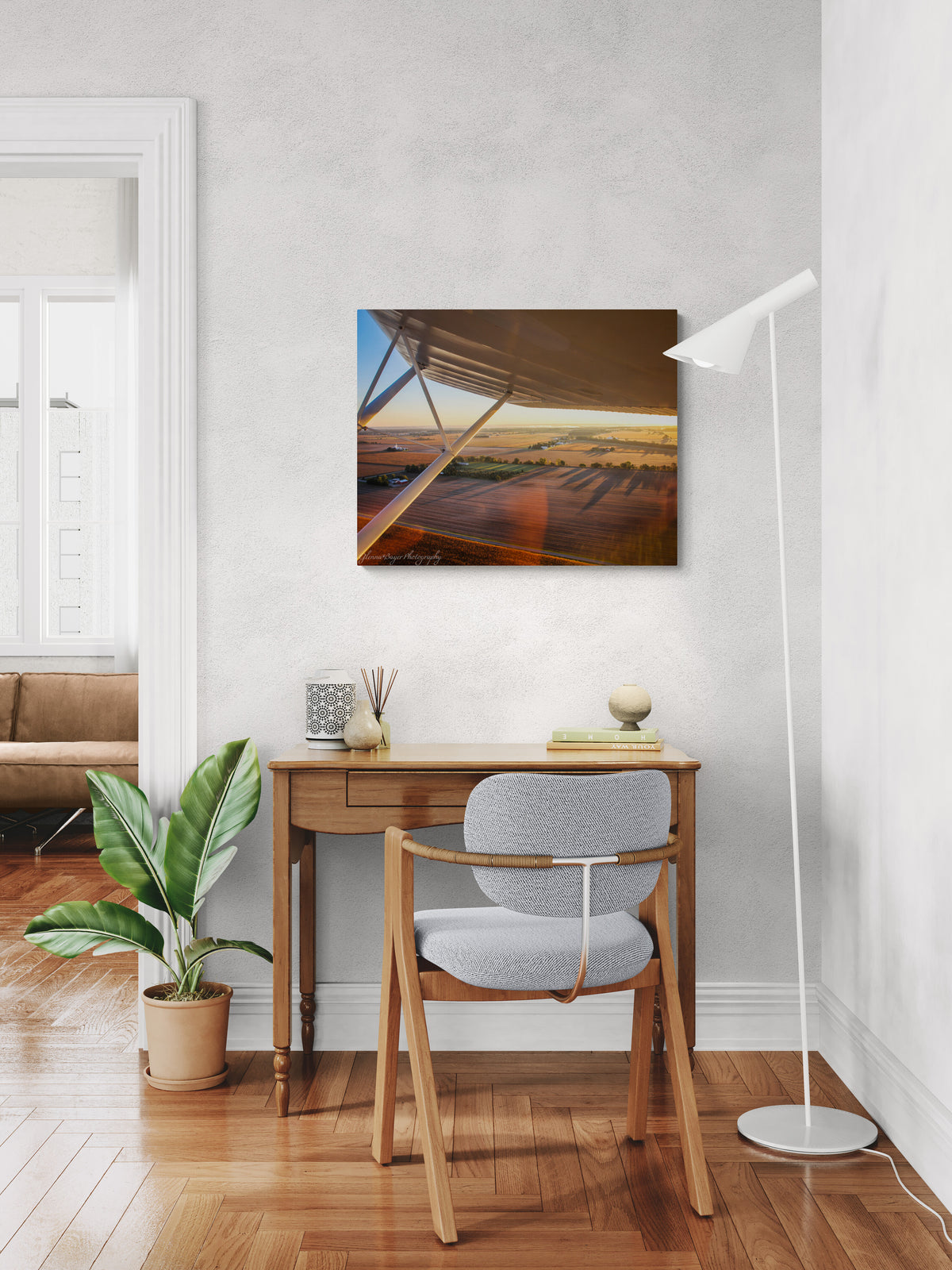 print displayed on wall in office