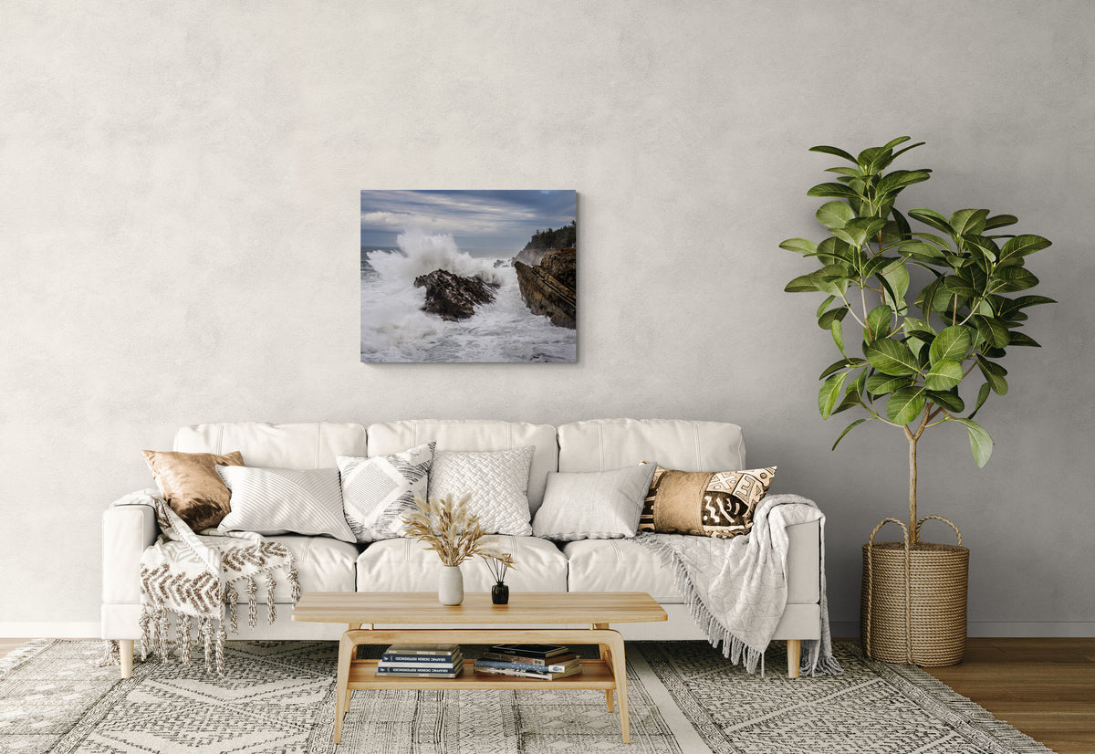  print displayed on wall in living room