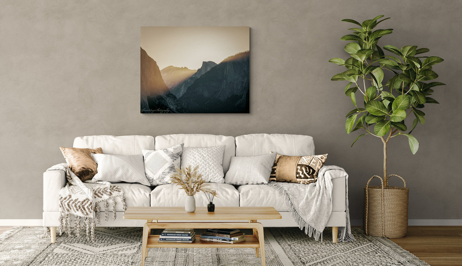  print displayed on wall in living room
