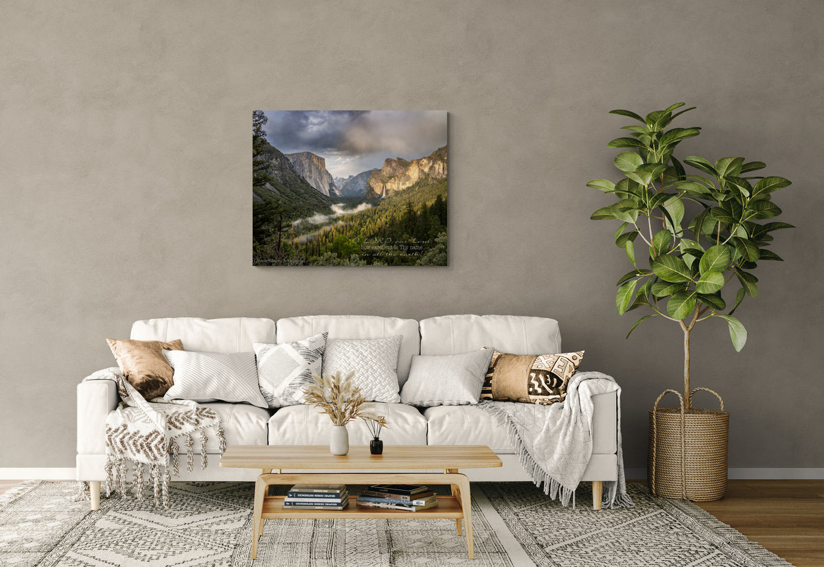  print displayed on wall in living room
