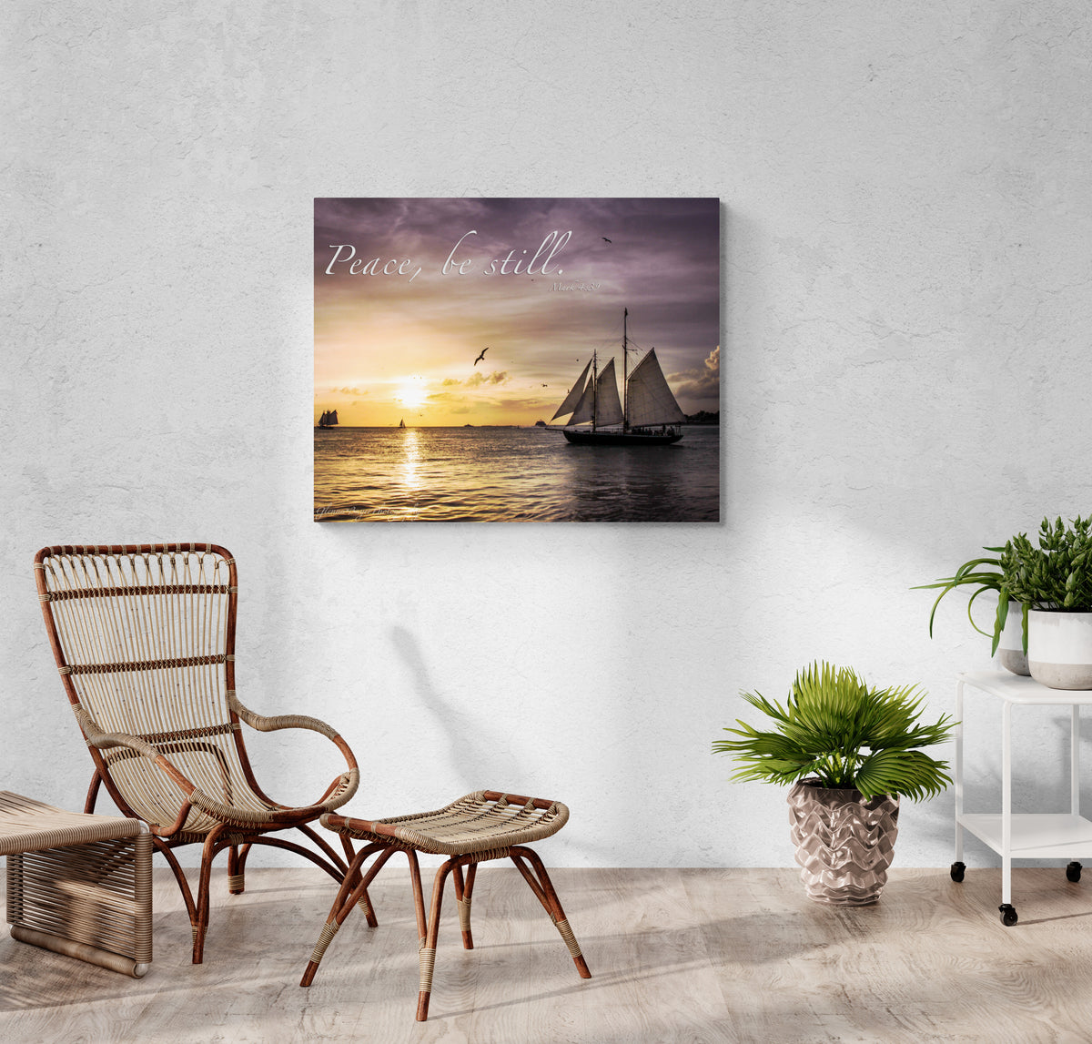 print displayed on wall in living room