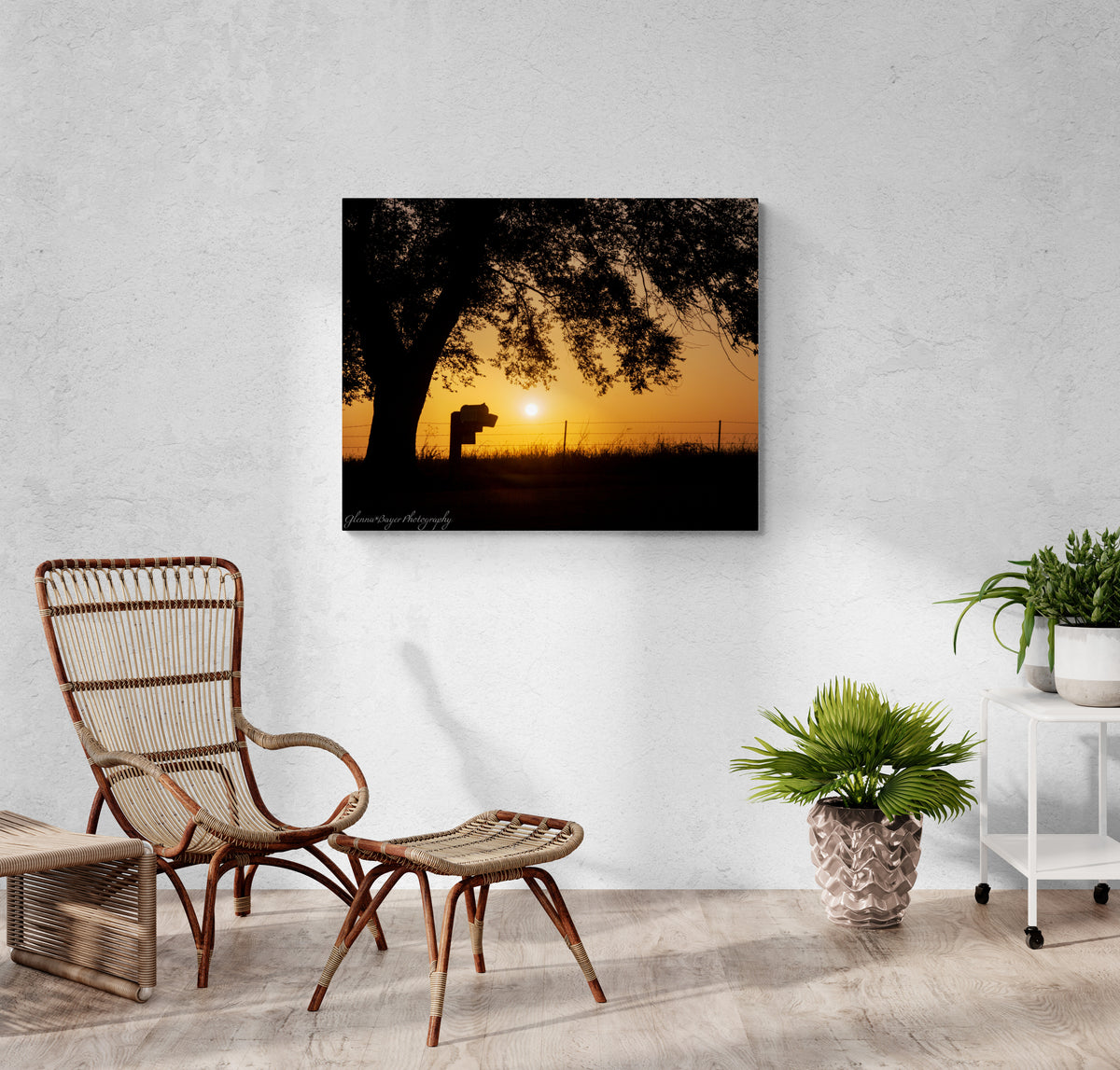 print displayed on wall in living room