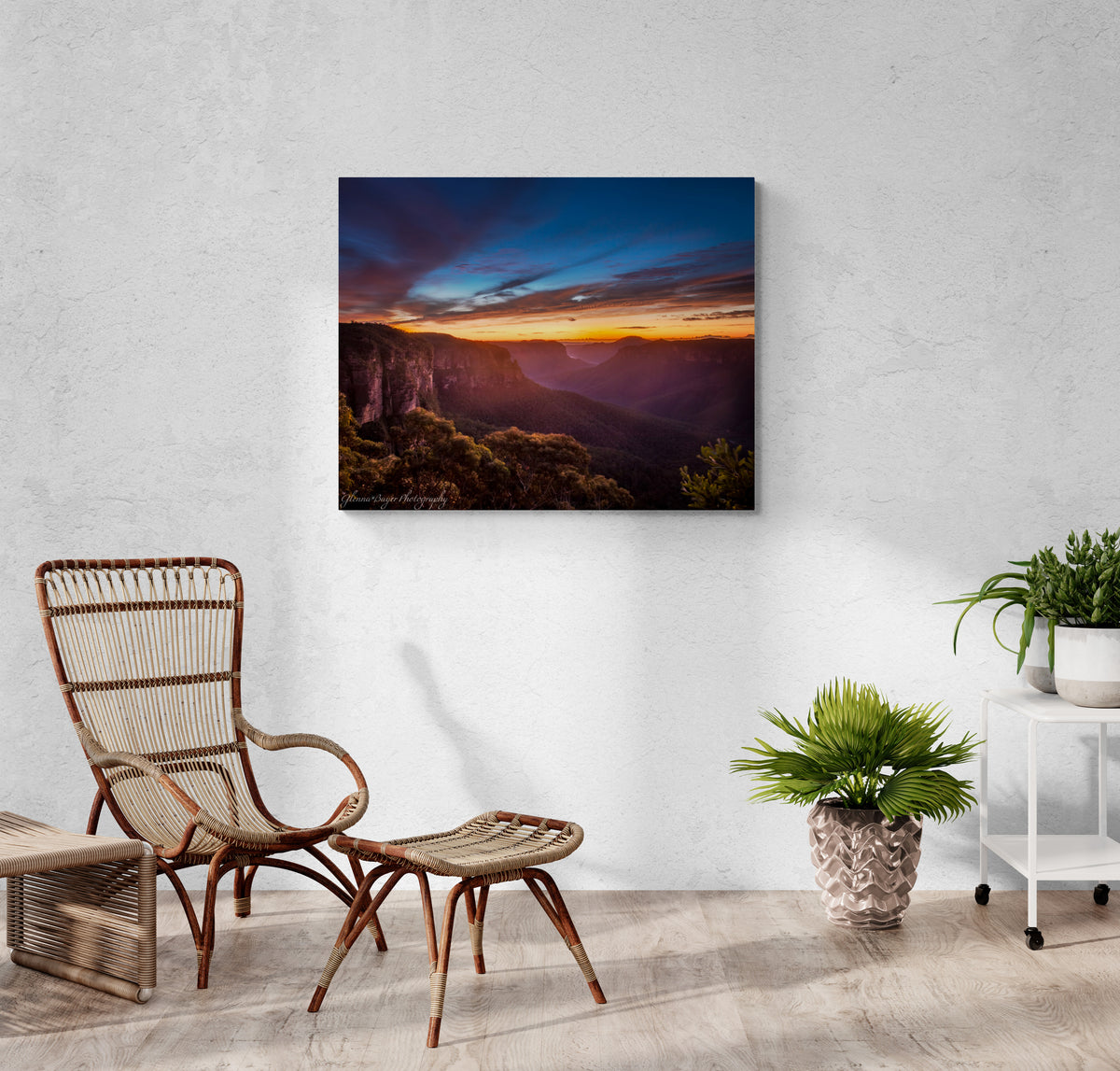 print displayed on wall in living room