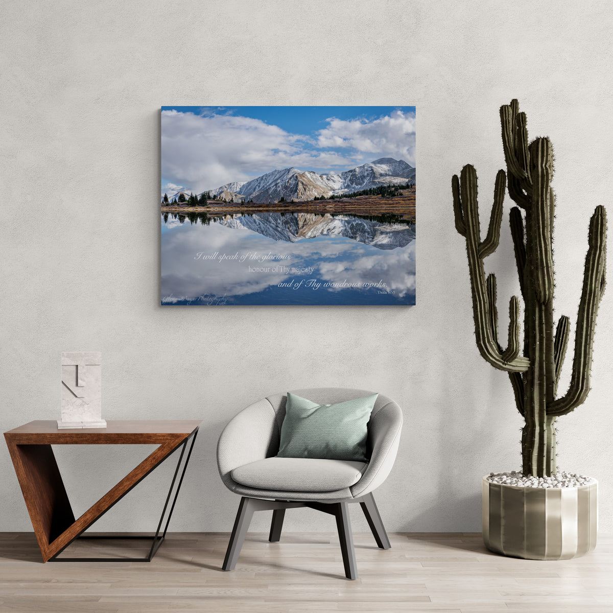 print displayed on wall in living room