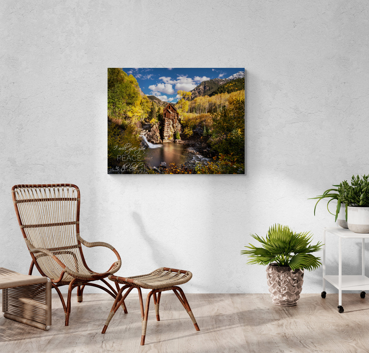 print displayed on wall in living room