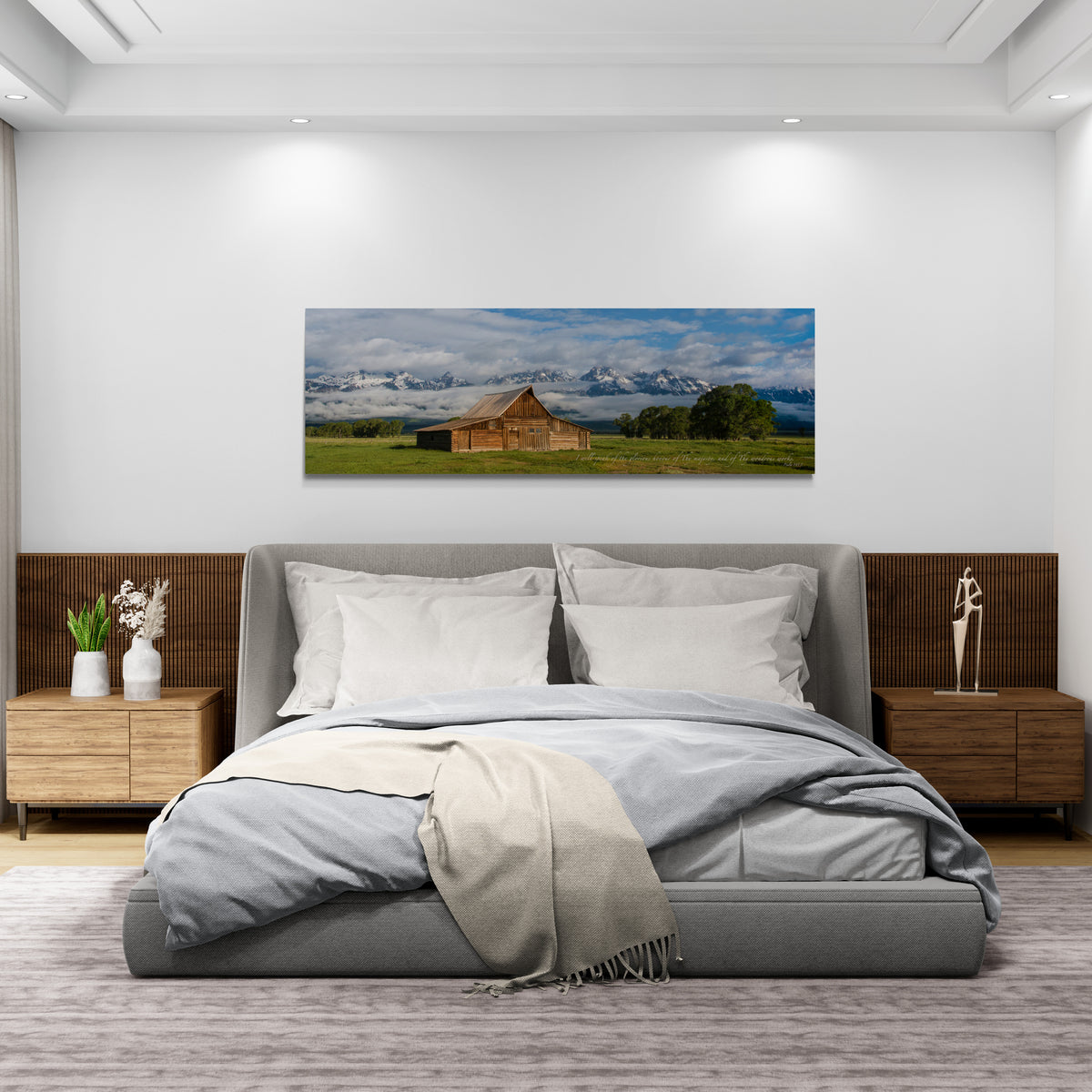 print displayed on wall in bedroom