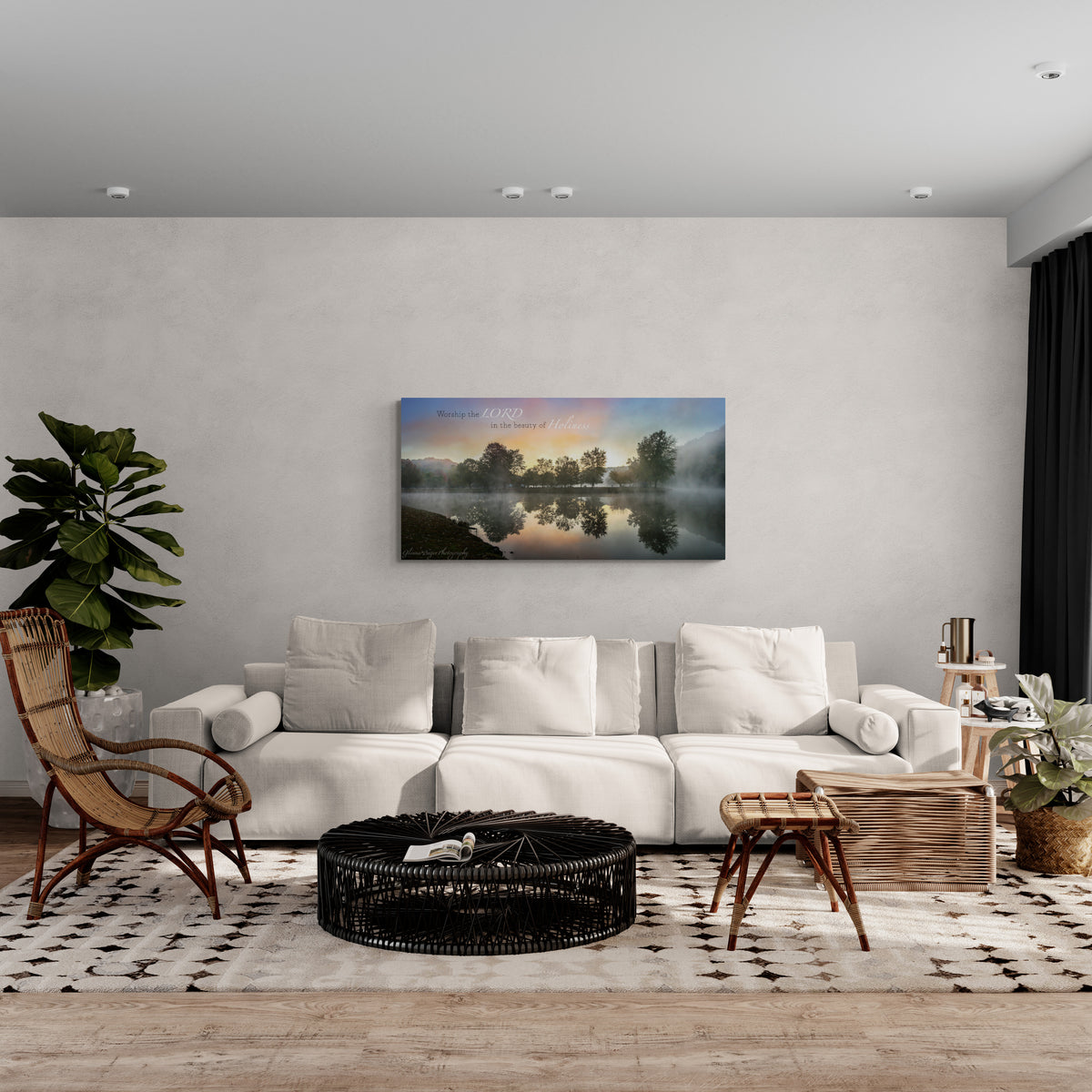 print displayed on wall in living room