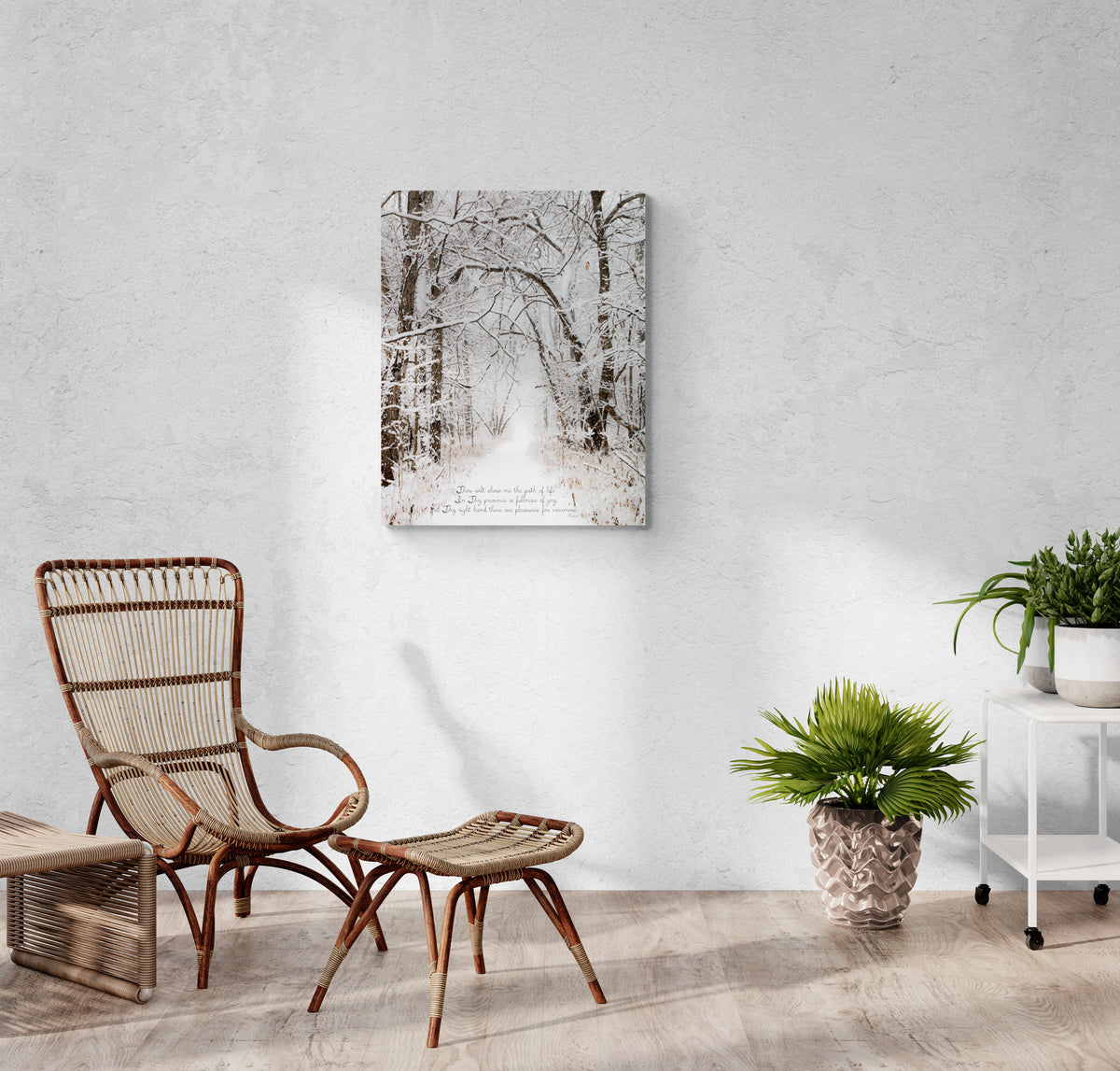 print displayed on wall in living room
