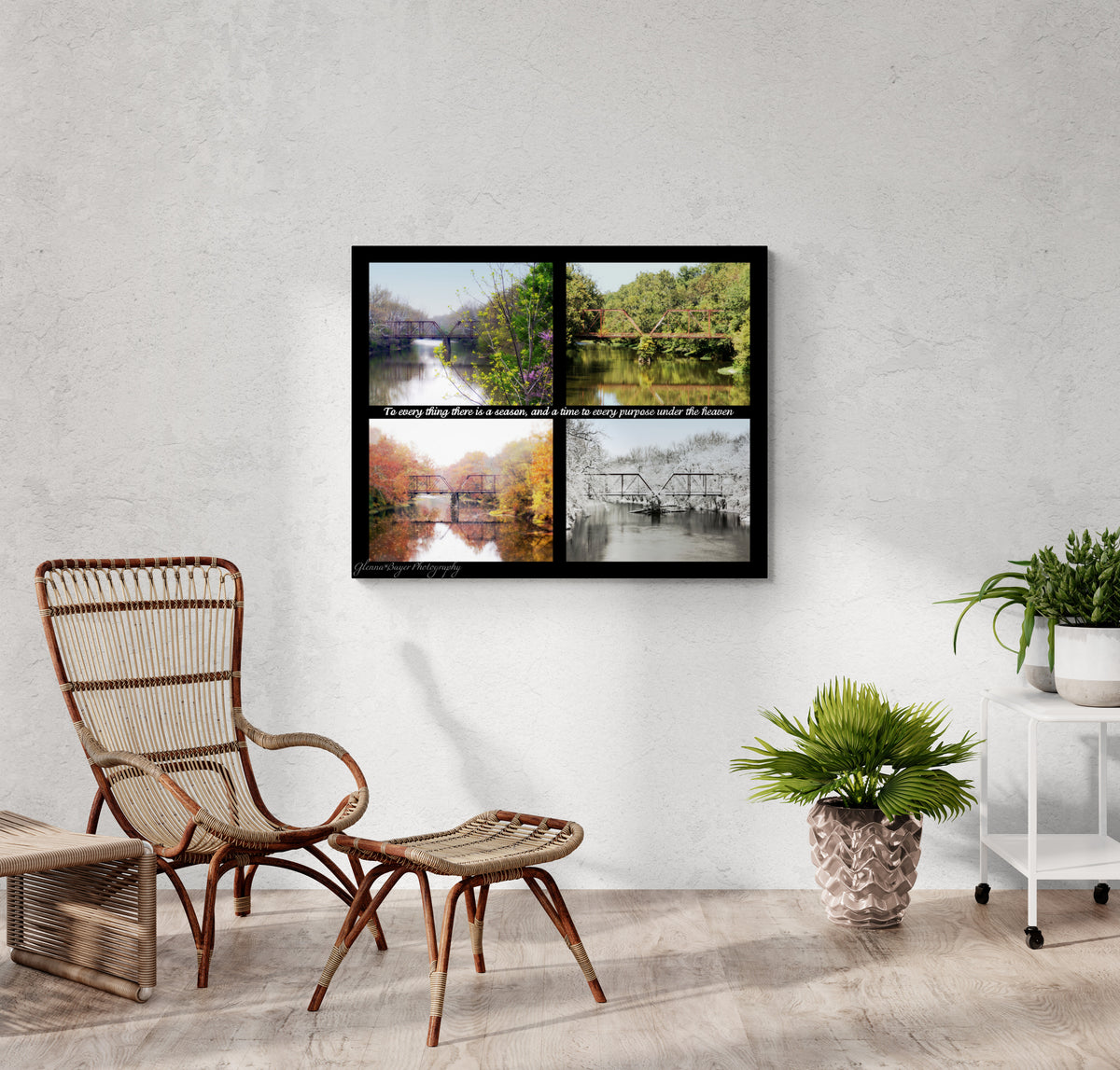 print displayed on wall in living room