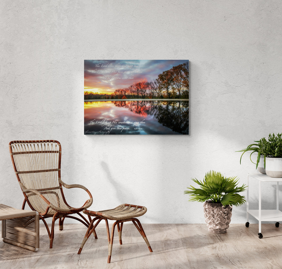 print displayed on wall in living room