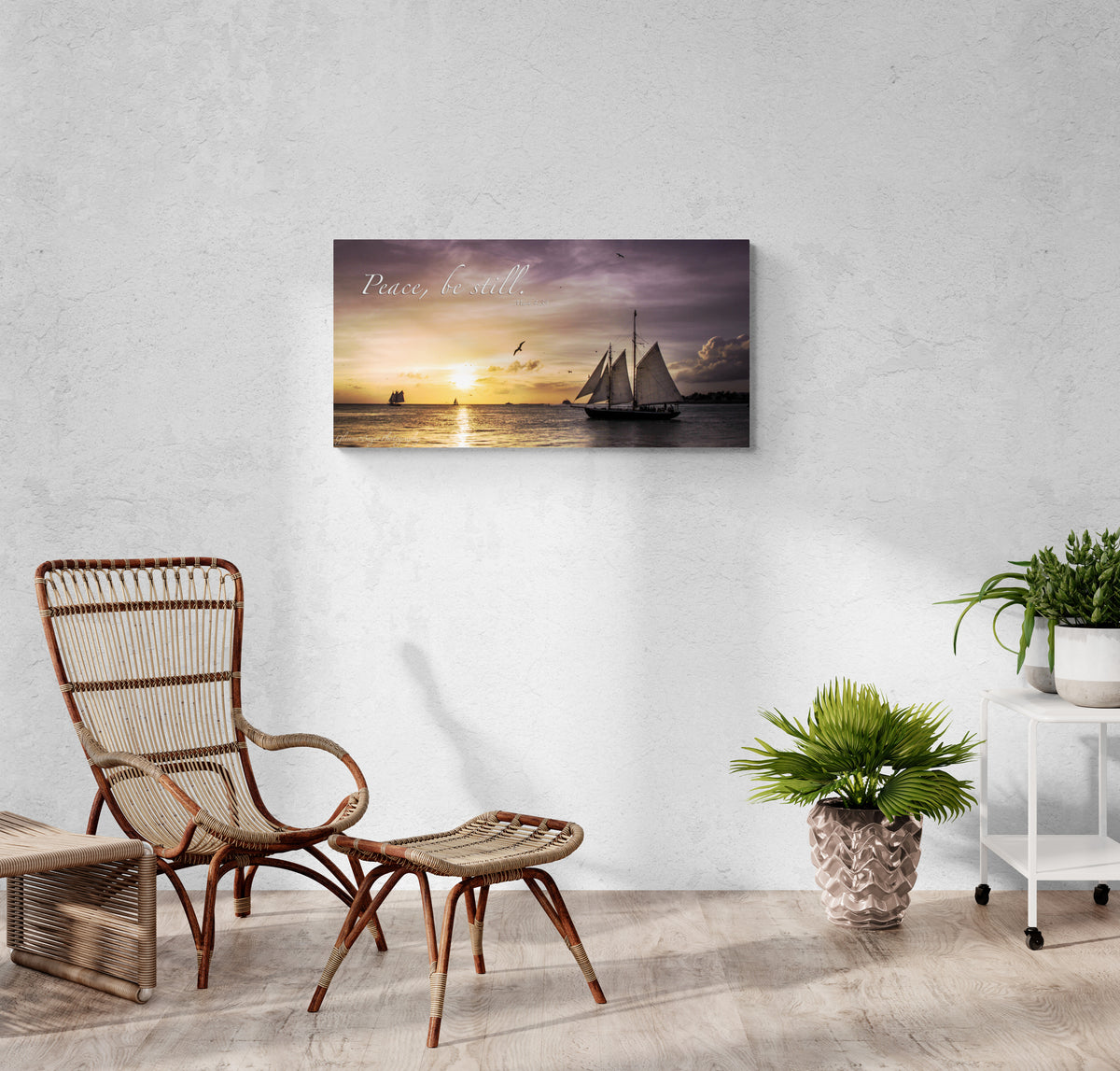 print displayed on wall in living room