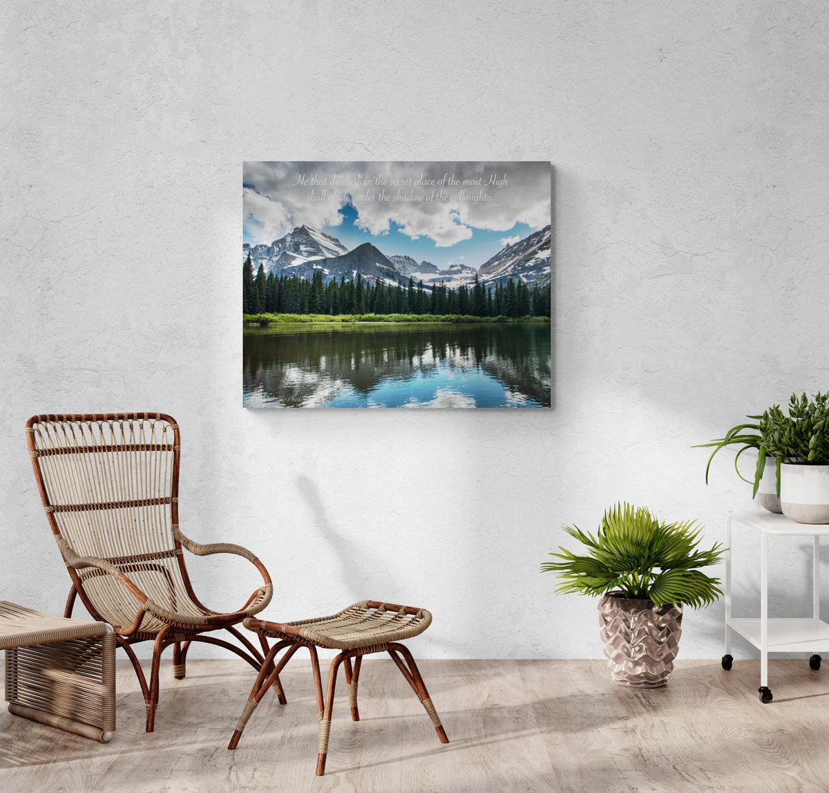 print displayed on wall in living room