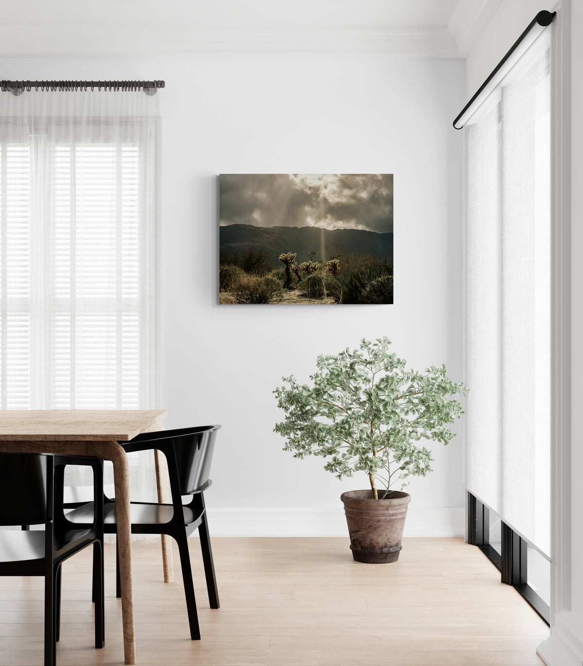 print displayed on wall in kitchen