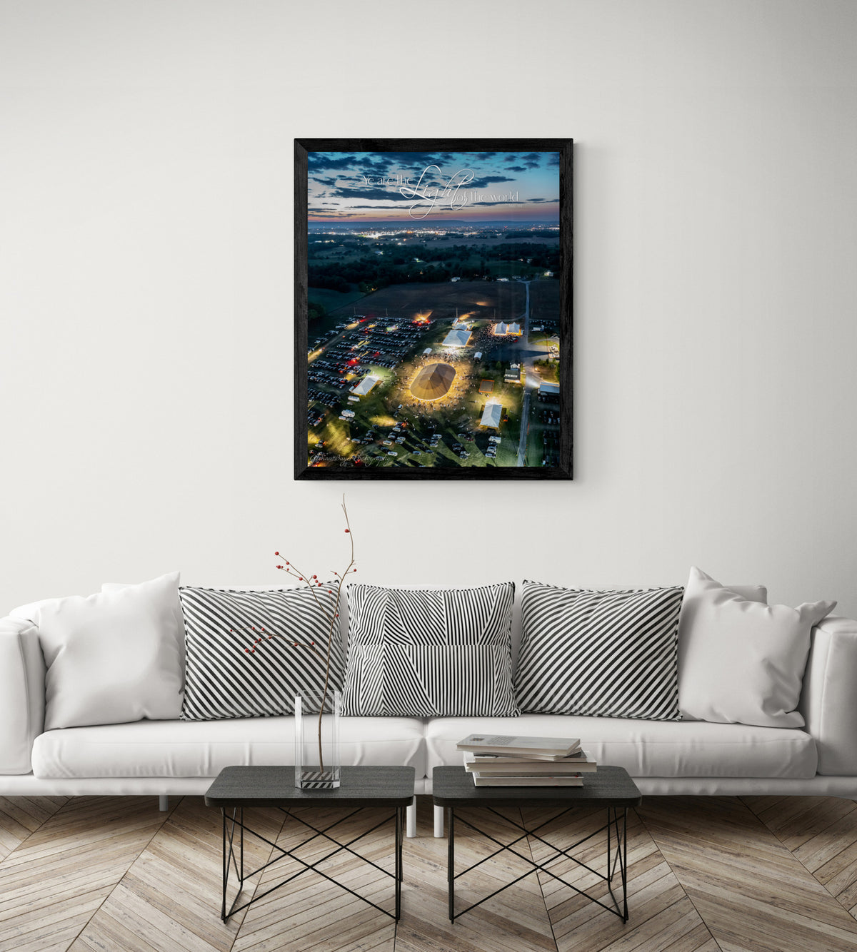  print displayed on wall in living room