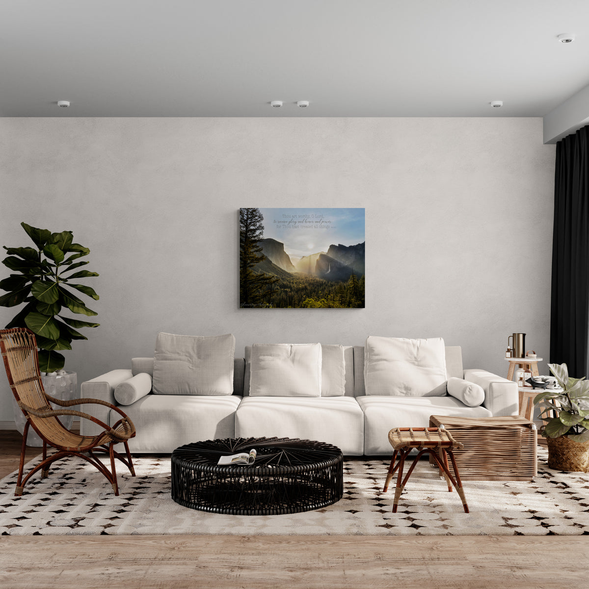  print displayed on wall in living room
