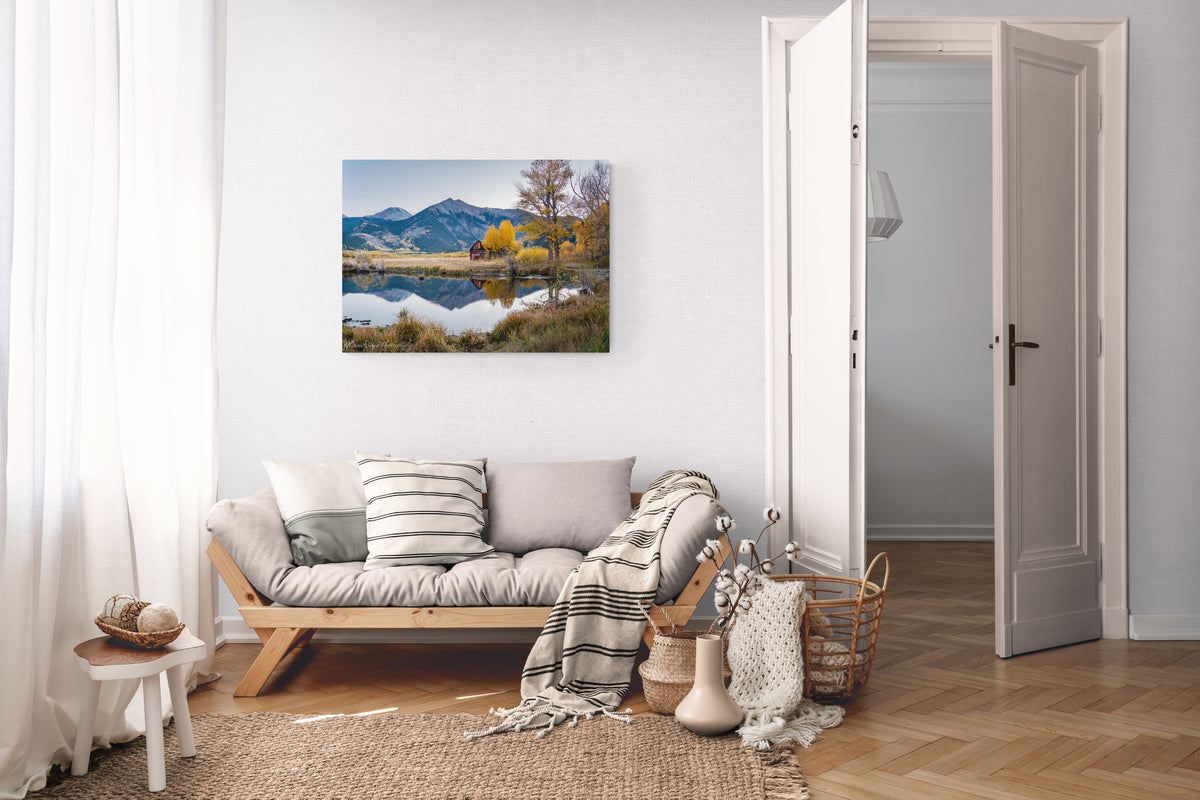 print displayed on a living room wall