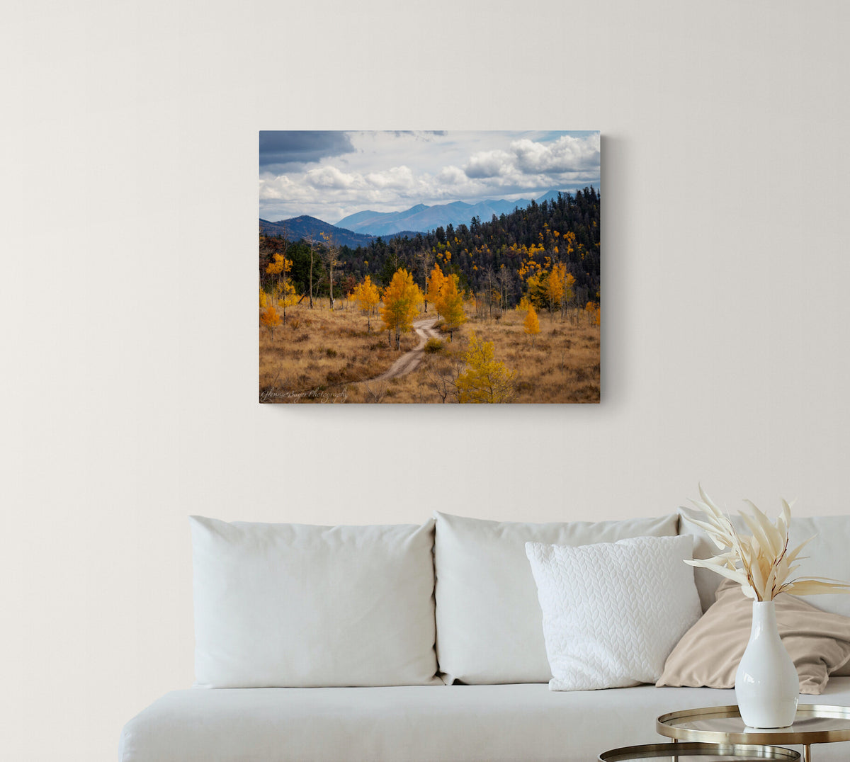 Print displayed on living room wall