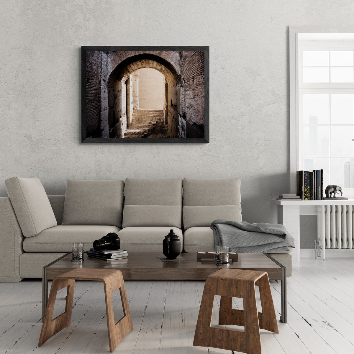  print displayed on wall in living room