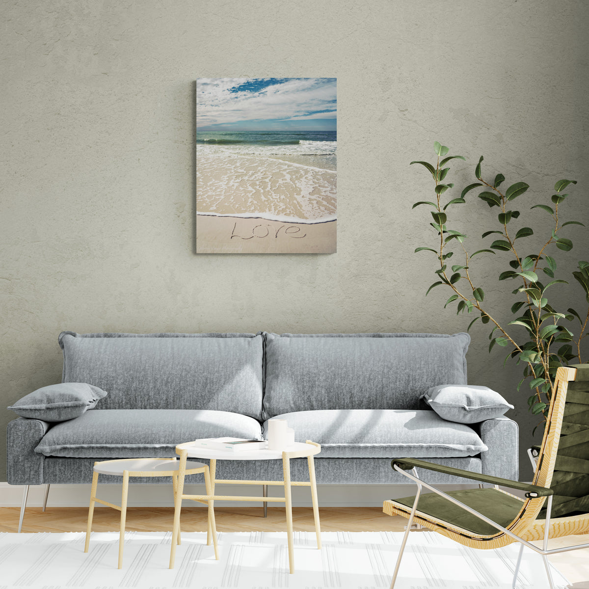 print displayed on wall in living room