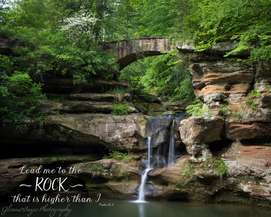 Upper Falls in Spring at Old Man's Cave in Ohio with scripture verse