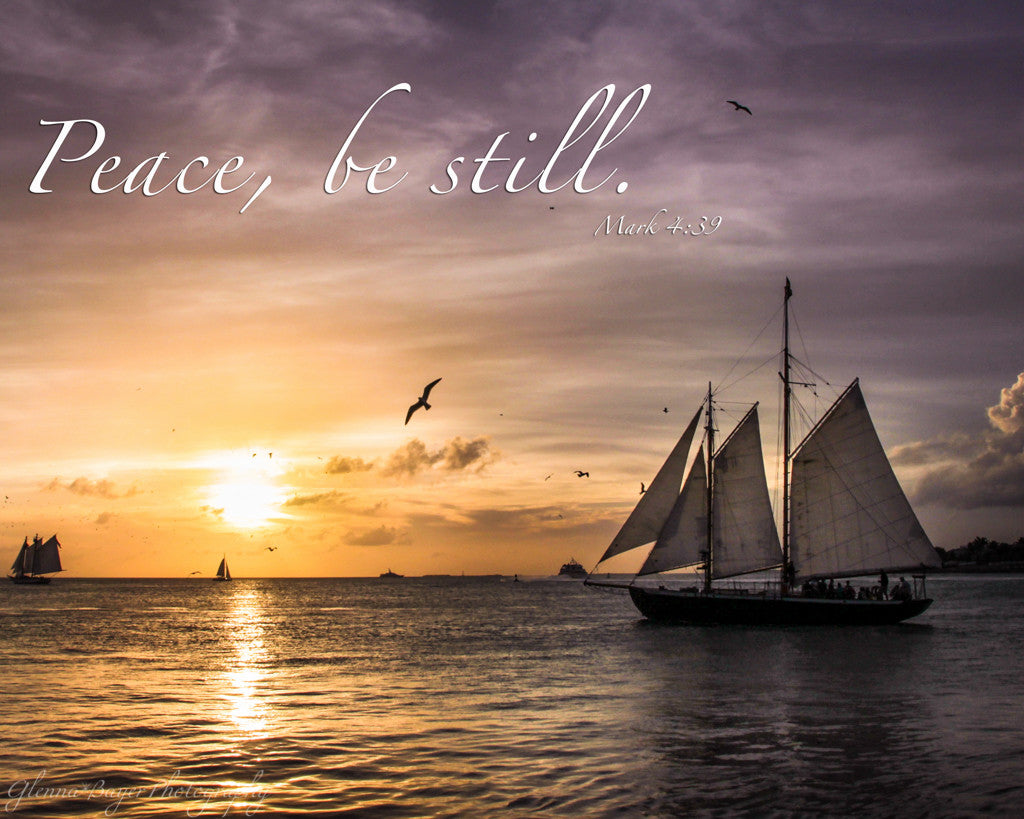 Sailing boat at sunset in Key West, Florida with scripture verse