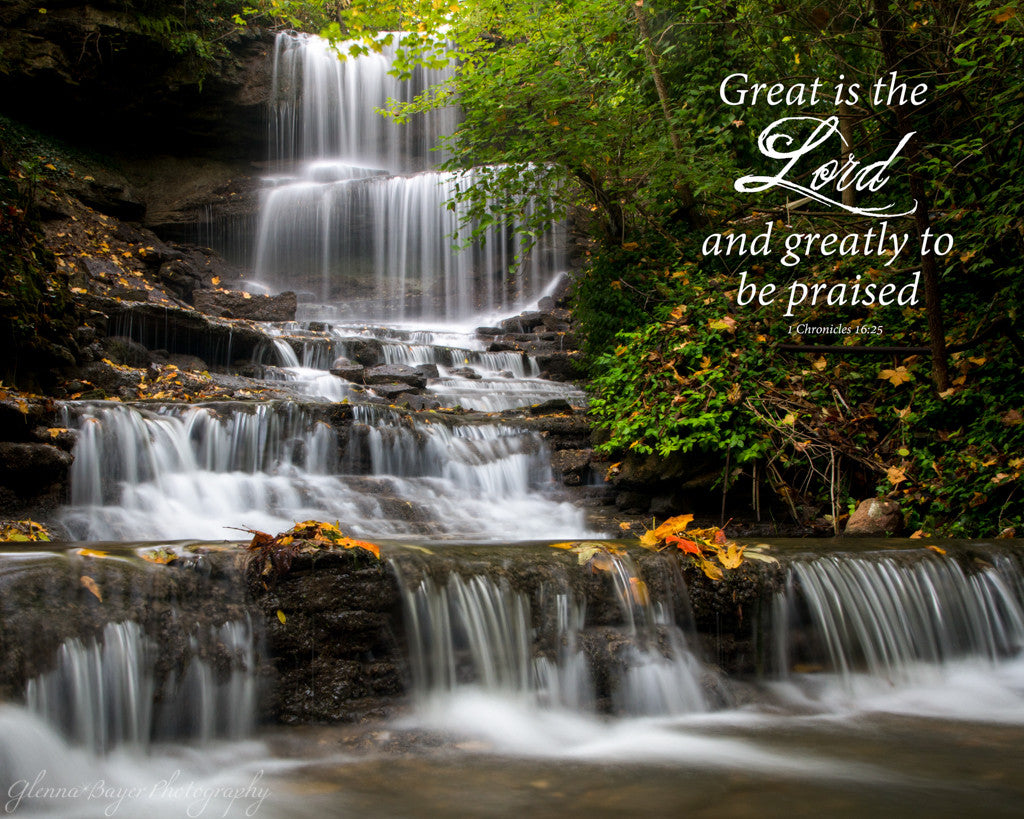 West Milton Cascades in Fall with scripture verse