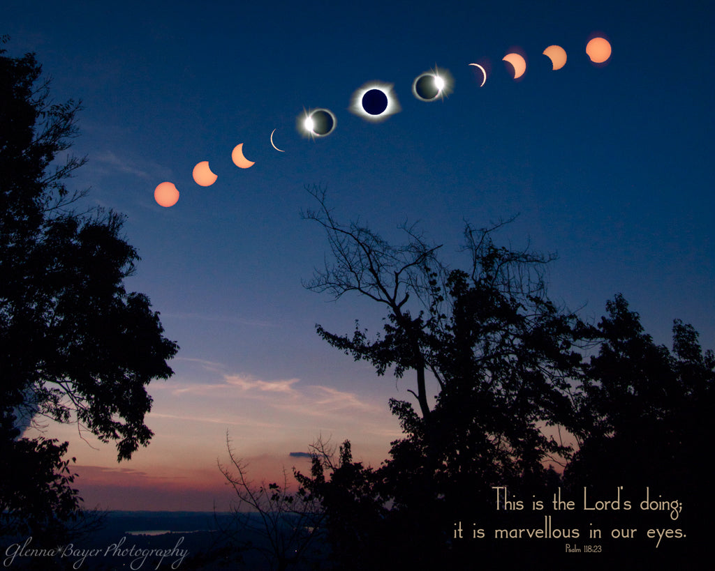 A composite of the different phases during a solar eclipse