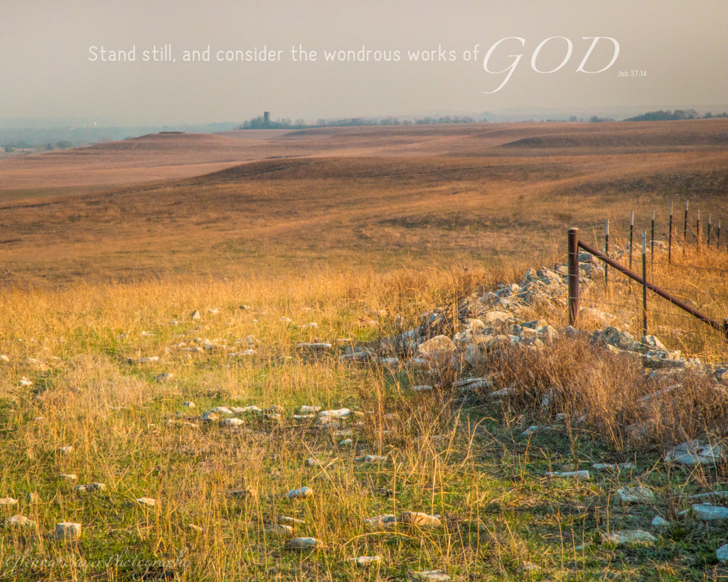 Kansas Flint Hills rolling landscape with scripture verse