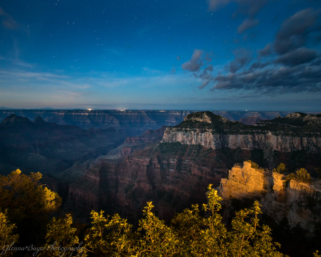 Dusk over the Grand Canyon with stars