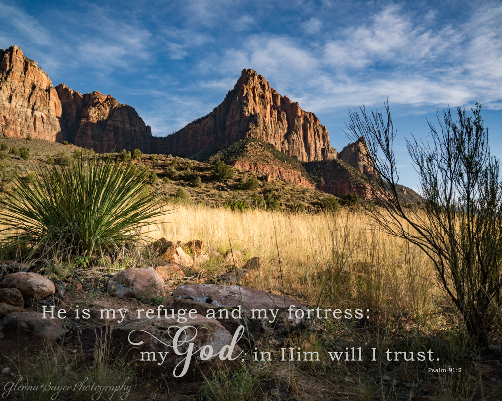 Watchman at Zion National Park with scripture verse