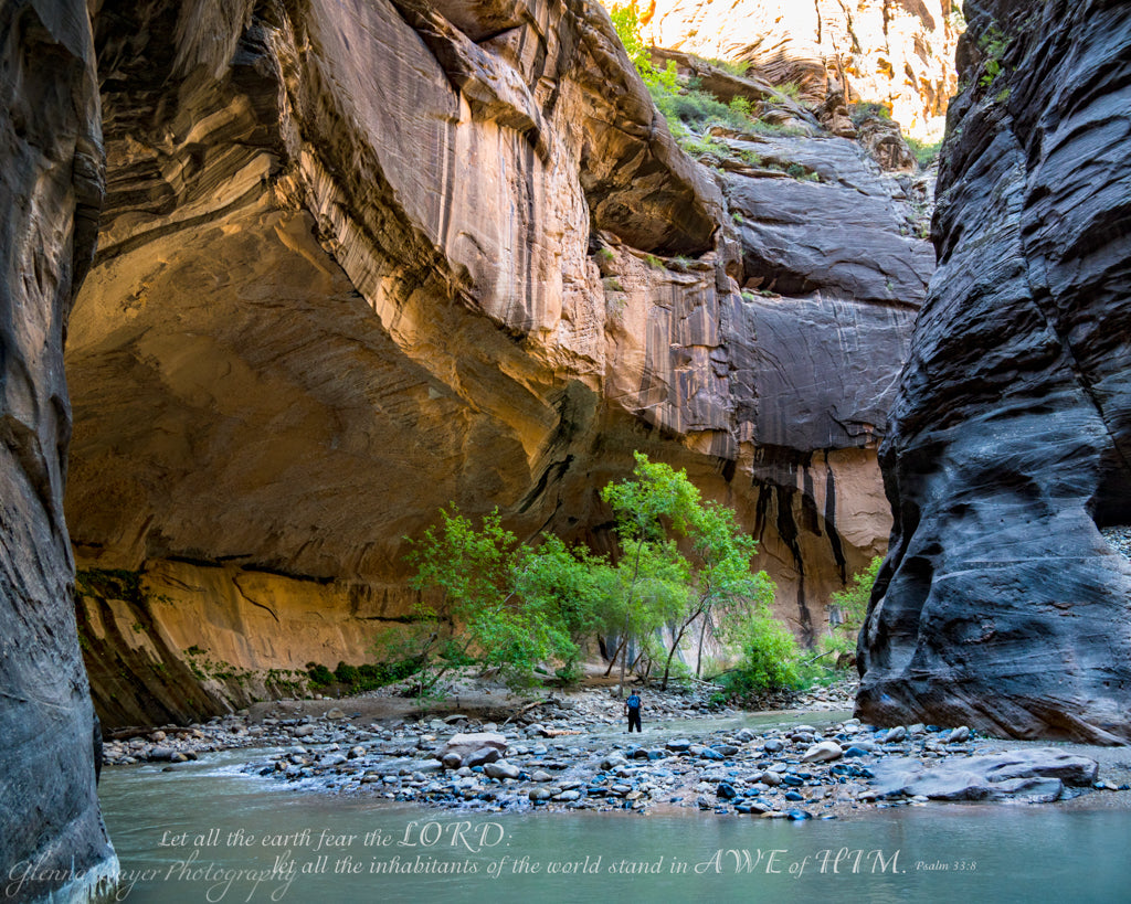 The Narrows in Zion National Park with scripture verse