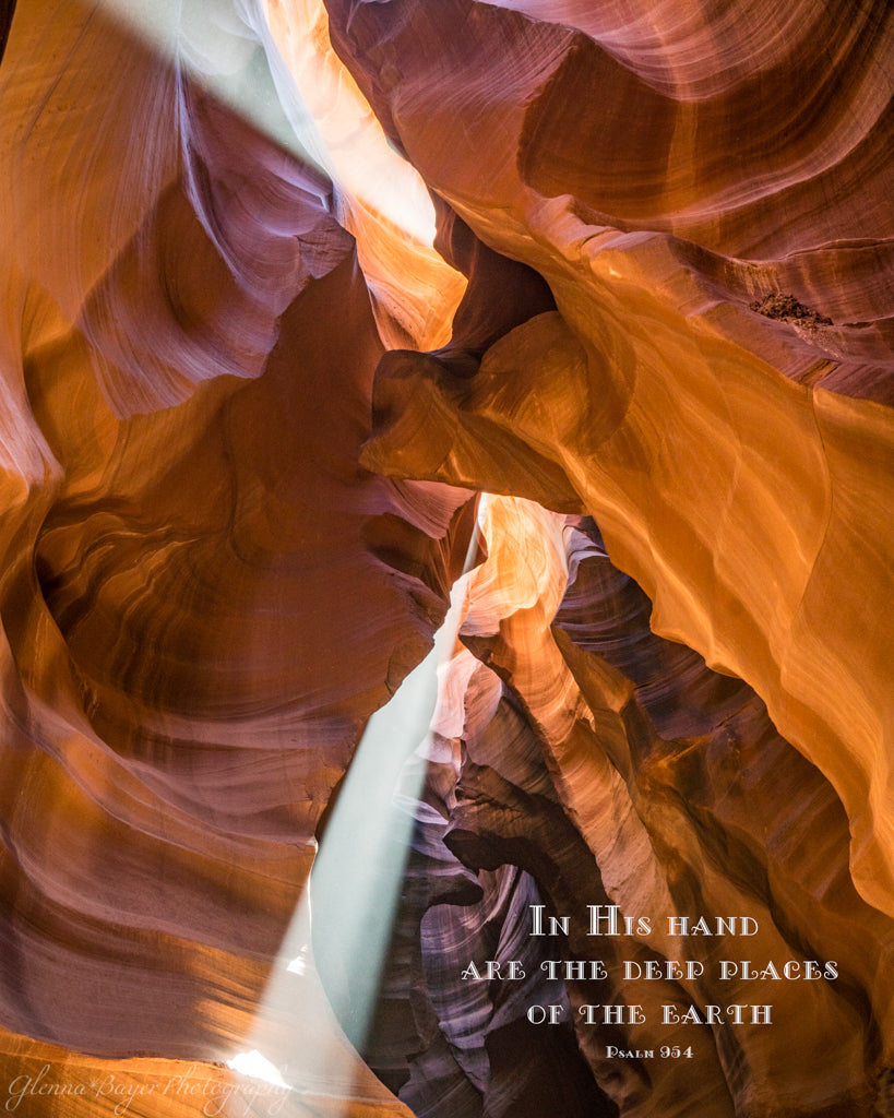 Slot Canyon with sun rays in Arizona with scripture verse