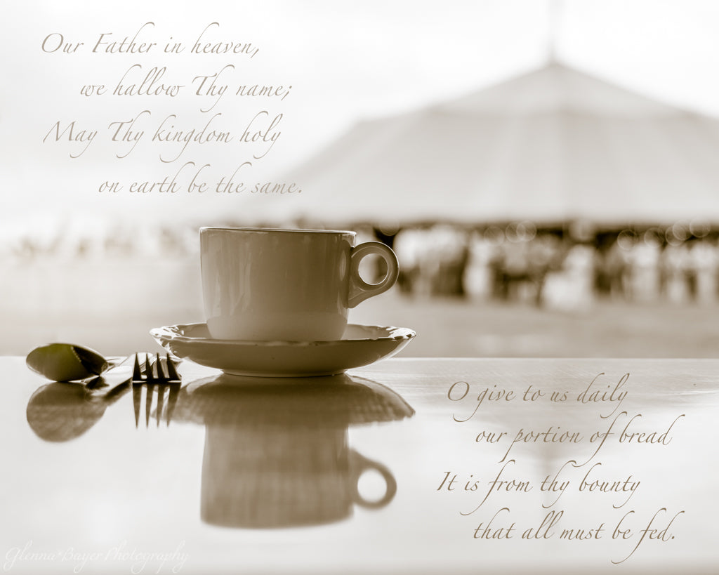 Old German Baptist Church Annual Meeting, Cup and Saucer on Table with Tent in Background