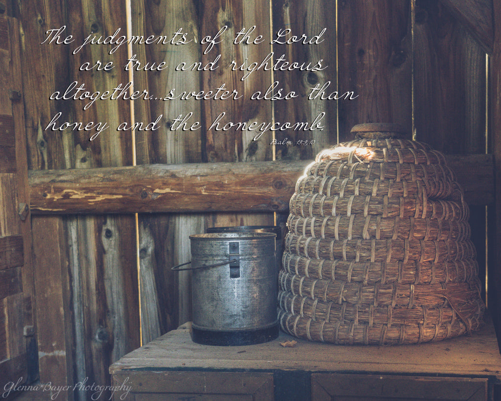 Vintage bee hive in Germany with scripture verse