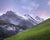 Pink and purple sunrise and the Swiss Alps in Gimmelwald, Switzerland