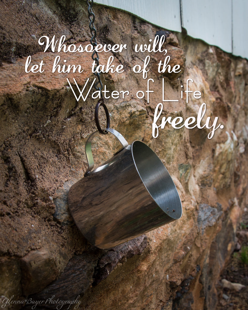 Old metal drinking cup with bible verse