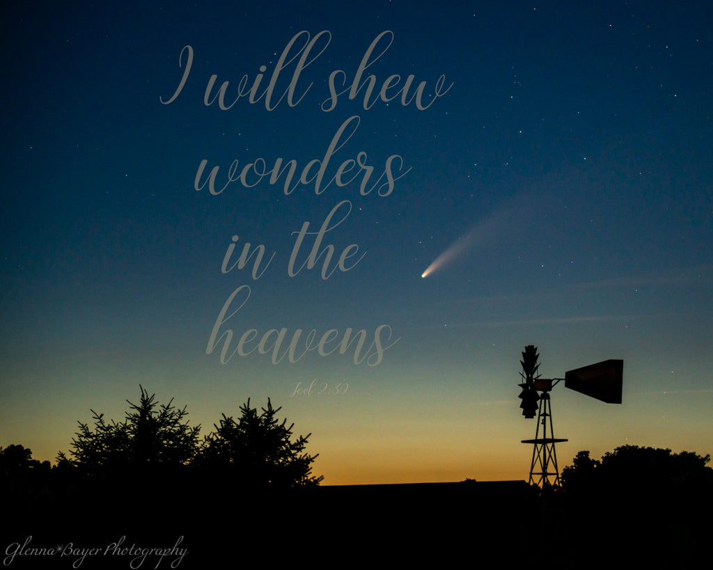 Comet Neowise in Night Sky with bible verse