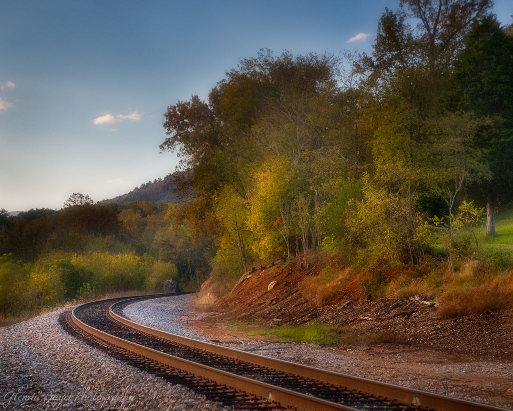Railroad tracks in Boones Mill, Virginia during autumn